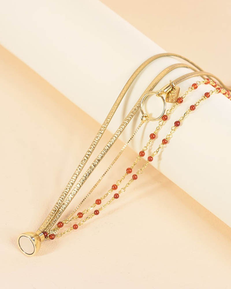 Bracelet Yoko metallic gold agate rouge